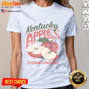 Awesome The Farm Fresh Kentucky Apples Ladies Tee featuring colorful apple graphics and a stylish design for casual wear.