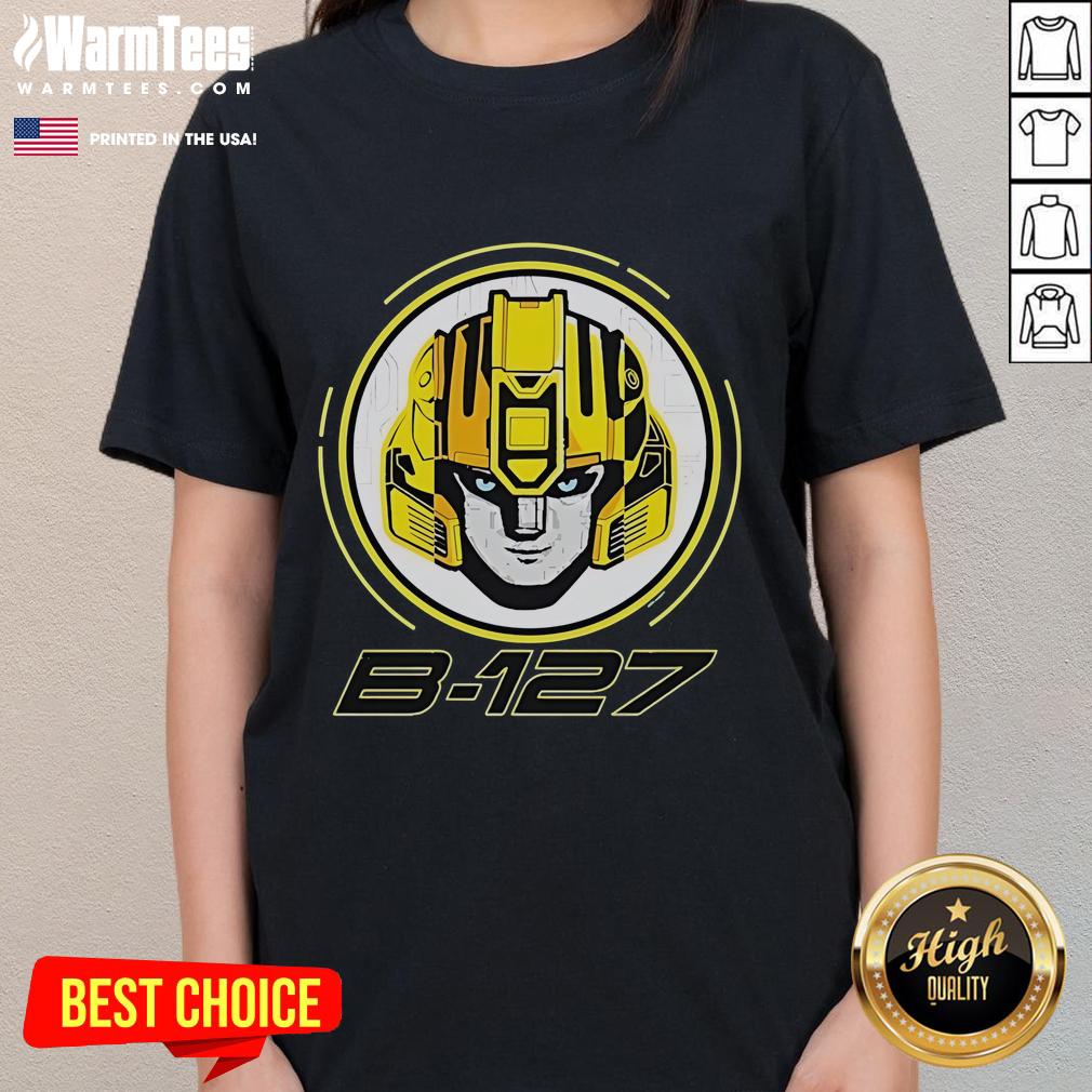 Awesome Transformers One B-127 Face Ladies Tee featuring a vibrant graphic of the character B-127 on a stylish shirt.