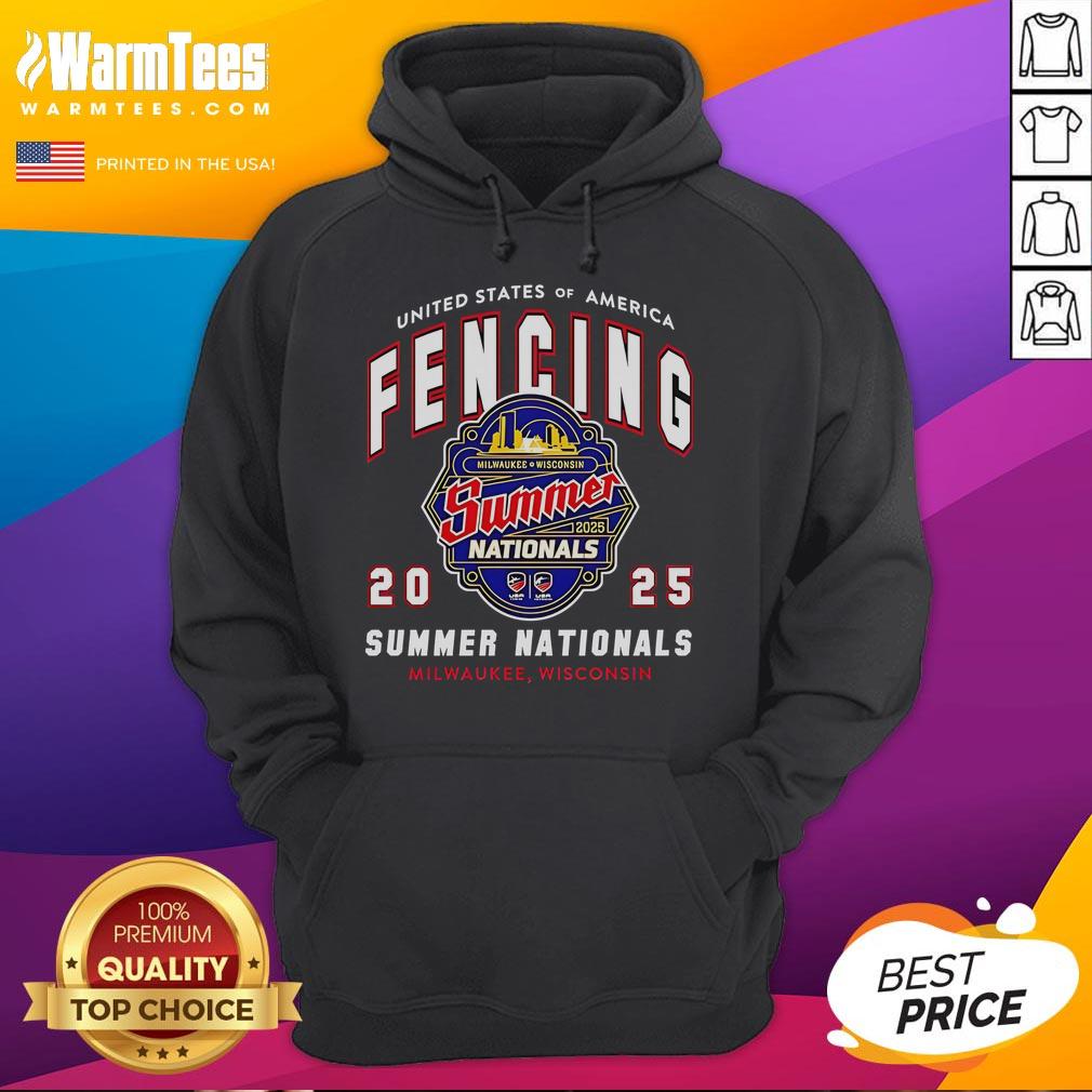 Awesome United States of America Fencing 2025 Summer Nationals Milwaukee Wisconsin logo on a stylish hoodie.