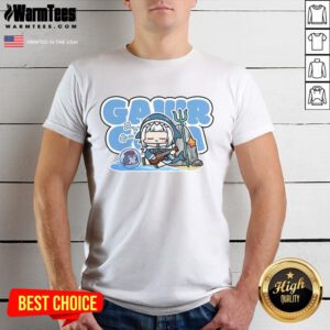 Alt Text: Cute Bioworld Gawr Gura beach chibi t-shirt featuring a colorful design of the popular character in a playful pose.