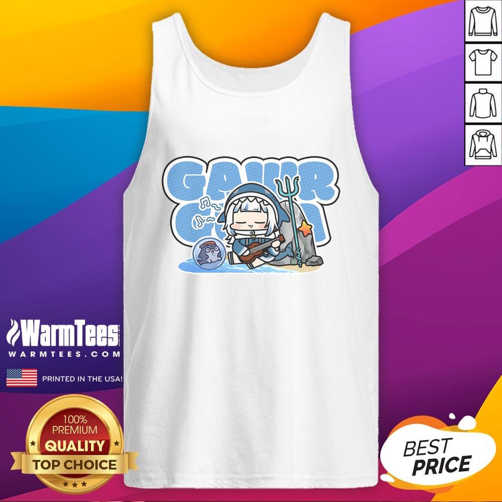Alt Text: Cute Bioworld Gawr Gura beach chibi tank top featuring vibrant colors and playful design, perfect for summer wear.