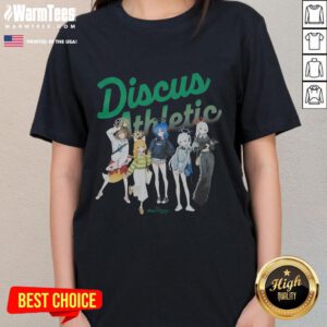 Cute blue archive discus athletic ladies tee featuring a stylish design for active women.