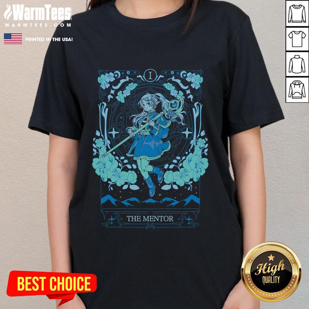 Cute Freiren the Mentor tee from 'Frieren: Beyond Journey's End' featuring vibrant design for ladies' fashion.