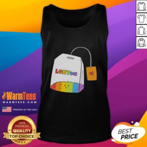 Alt Text: Cute LGBTea pun tank top promoting funny pride and equal rights for the LGBTQ+ community.