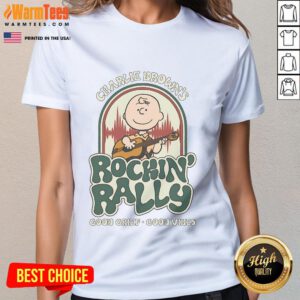 Cute Peanuts Charlie Brown's Rockin Rally tee for ladies, featuring vibrant graphics and a fun, positive vibe.