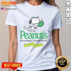 Alt Text: Cute Peanuts pickleball department Good Grief ladies tee featuring a playful design for pickleball enthusiasts.