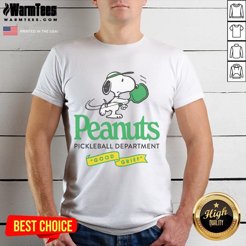 Adorable Cute Peanuts Pickleball Department Good Grief T-Shirt featuring playful graphics and vibrant colors.
