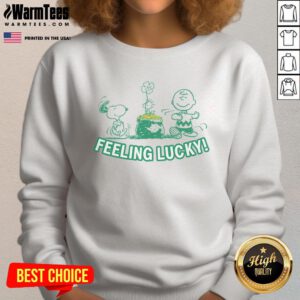 Alt Text: Cute Peanuts Snoopy Feeling Lucky sweatshirt featuring a playful design of Snoopy and vibrant colors, perfect for fans.