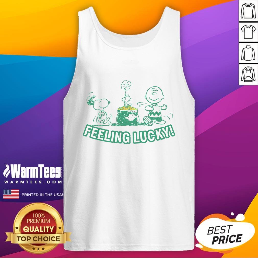 Cute Peanuts Snoopy Feeling Lucky tank top featuring Snoopy and vibrant colors, perfect for casual wear.