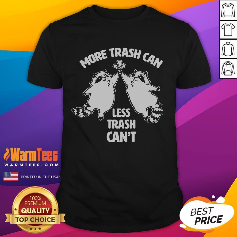 Alt Text: Cute Raccoon More Trash Can Less Trash Can'T T-Shirt featuring an adorable raccoon design and playful slogan.