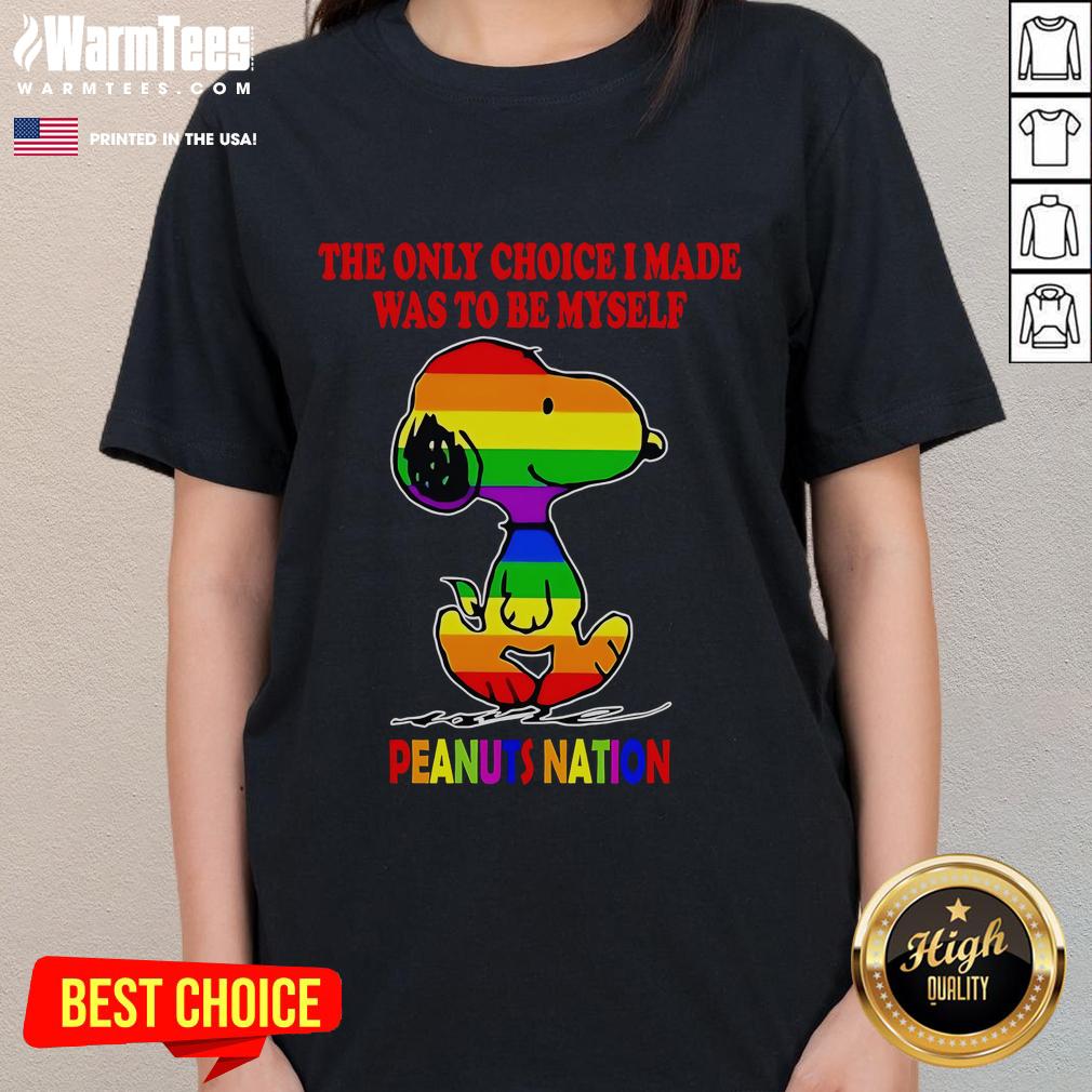 Cute Snoopy LGBT tee featuring 'The Only Choice I Made Was To Be Myself' from Peanuts Nation for ladies.