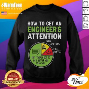 Funny An Engineer's Guide to Attention sweatshirt featuring humorous engineering graphics and text design.