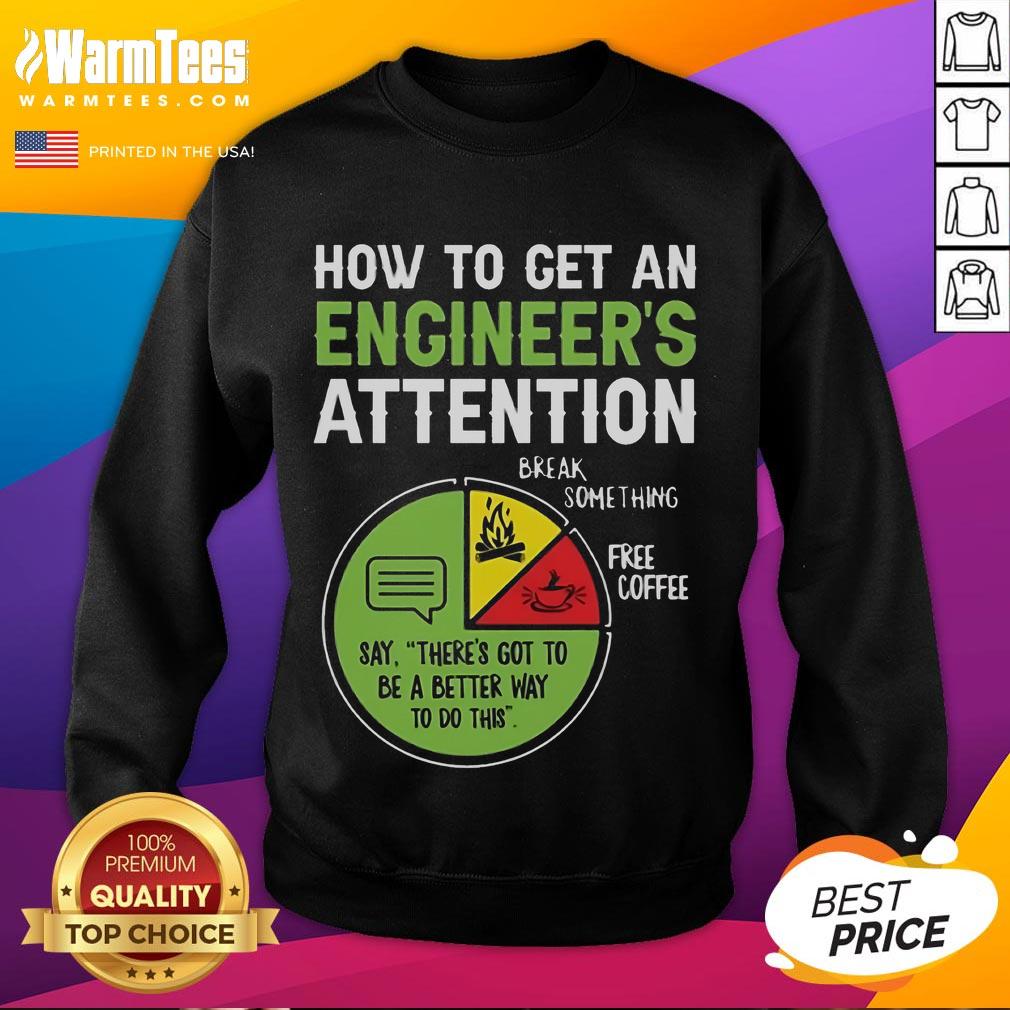 Funny An Engineer's Guide to Attention sweatshirt featuring humorous engineering graphics and text design.