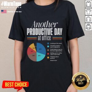 Funny ladies' tee titled 'Another Productive Day at Office' showcasing humor and style for casual workwear.