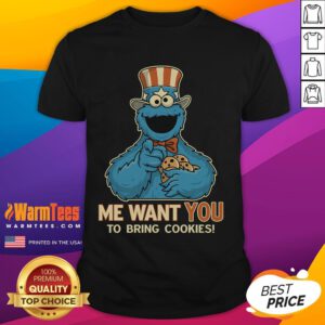 Funny Cookie Monster T-Shirt with 'Me Want You To Bring Cookies' slogan, perfect for cookie lovers and fans.