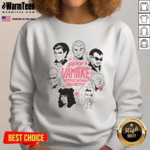 Funny Sexy Vampire Appreciation Society sweatshirt featuring playful mosquito graphics and humorous text design.