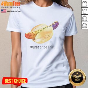 Funny Wurst Pride Ladies Tee featuring vibrant graphics and a humorous design perfect for LGBTQ+ celebrations.