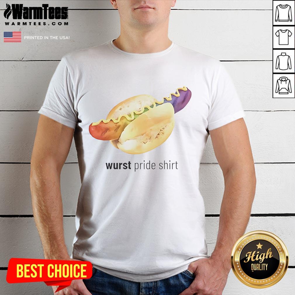Alt Text: Funny Wurst Pride T-Shirt featuring a colorful sausage graphic, perfect for food lovers and pride celebrations.