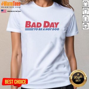 Alt Text: Good-Bad-Day 2025 Hot Dog Ladies Tee featuring a fun graphic design for dog lovers and casual wear enthusiasts.