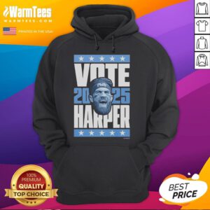 Bryce Harper 2025 Vote Hoodie featuring bold graphics, perfect for fans supporting the baseball star's campaign.
