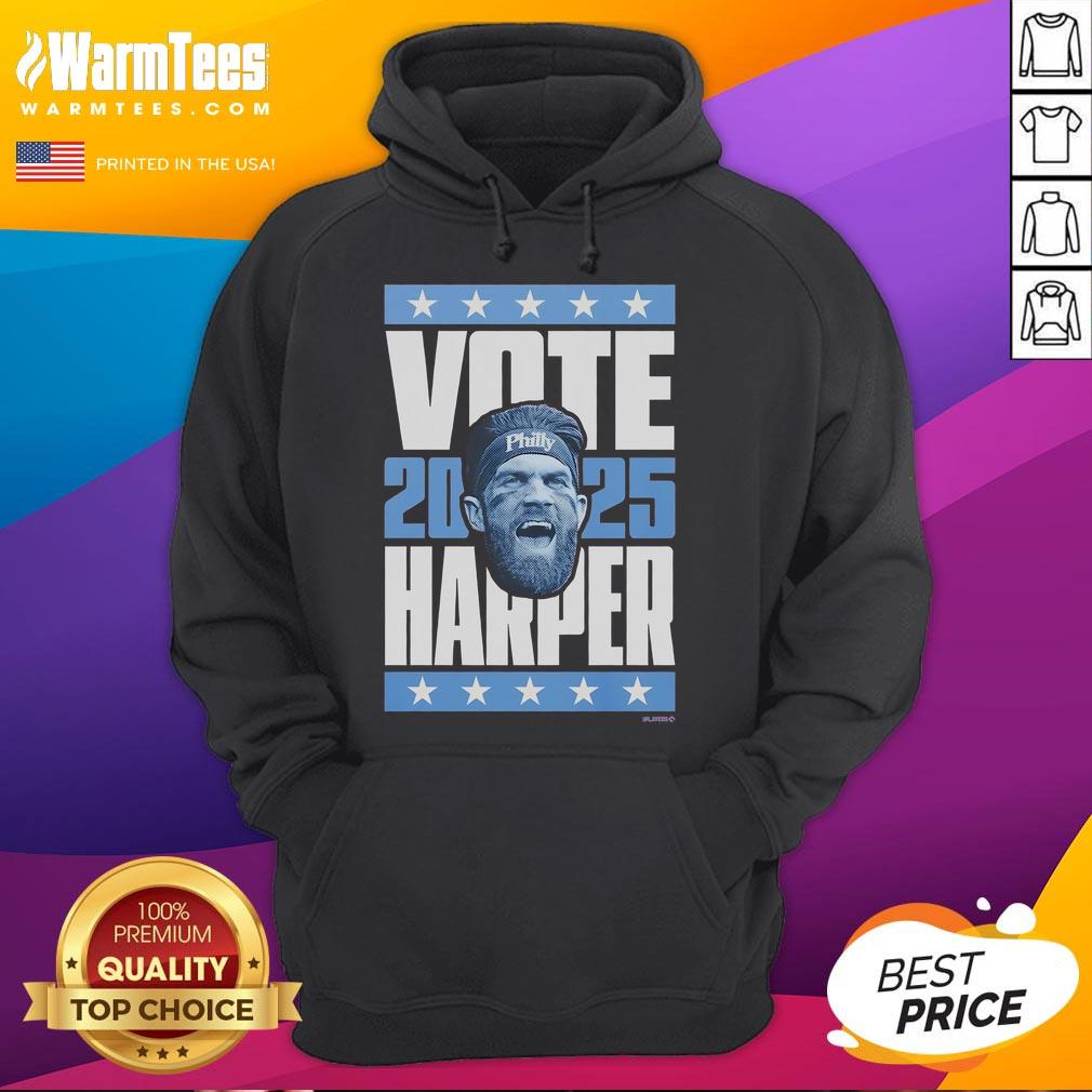 Bryce Harper 2025 Vote Hoodie featuring bold graphics, perfect for fans supporting the baseball star's campaign.