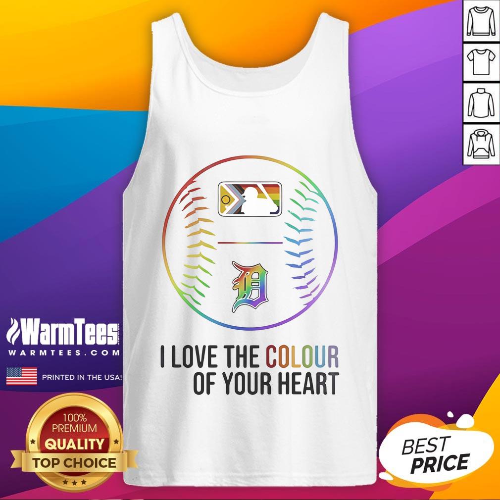 Alt Text: Good Detroit Tigers Baseball tank top for Pride Month 2025, featuring vibrant colors and a heart design.