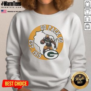 Good Go Pack Go Est 1919 Green Bay Packer sweatshirt featuring vibrant team colors and logo, perfect for fans.