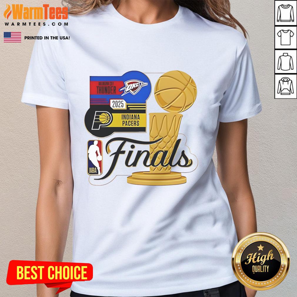 2025 NBA Finals matchup tee featuring Indiana Pacers vs Oklahoma City Thunder by WinCraft, perfect for ladies.