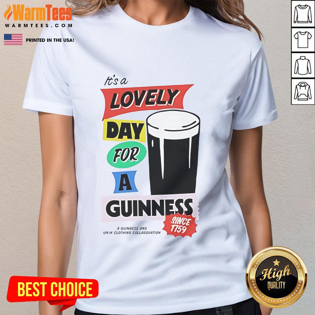 Good It's a Lovely Day for a Guinness Ladies Tee featuring a stylish design perfect for casual outings and Guinness fans.