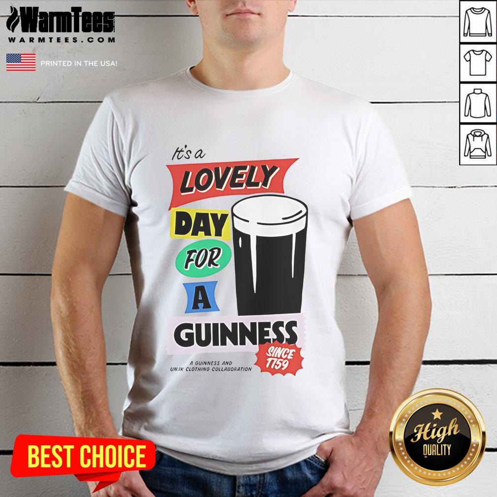Good It's Lovely Day For A Guinness T-Shirt featuring a vibrant design celebrating a sunny day with a pint of Guinness.
