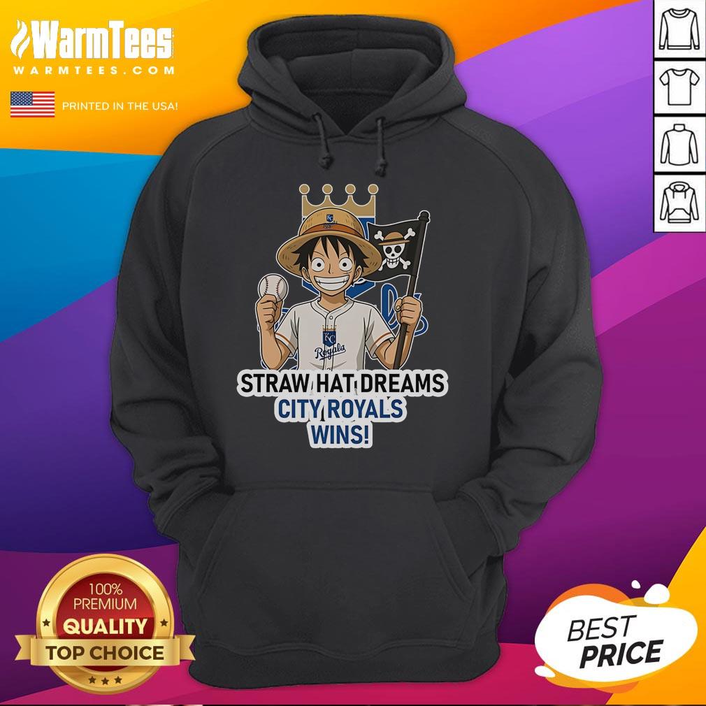Good Kansas City Royals Monkey D. Luffy Straw Hat Dreams Wins Hoodie showcasing a unique blend of sports and anime style.