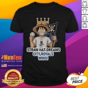 Good Kansas City Royals Monkey D. Luffy Straw Hat Dreams T-Shirt featuring vibrant graphics and team colors for fans.