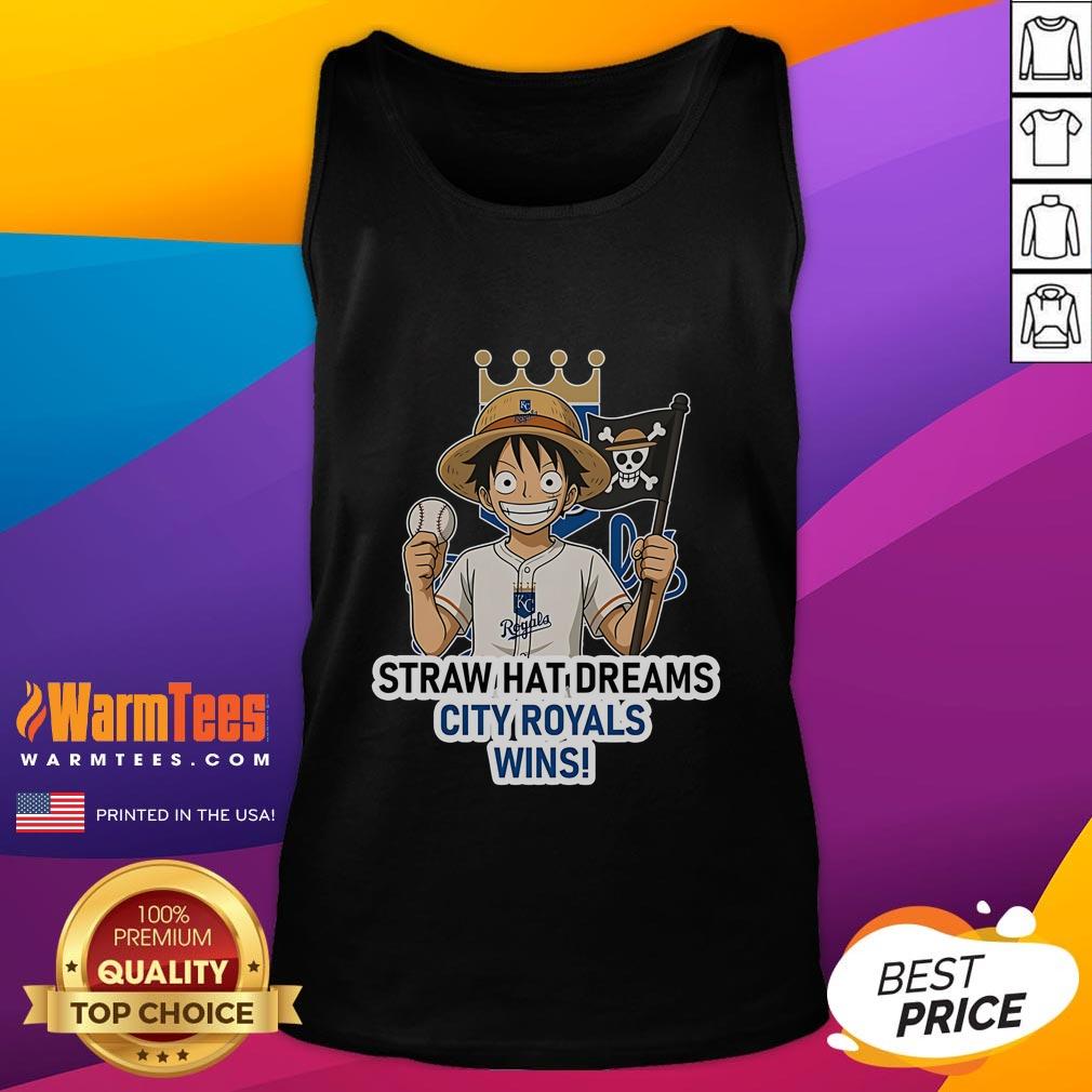Good Kansas City Royals Monkey D. Luffy Straw Hat Dreams Wins tank top featuring vibrant graphics and team spirit.