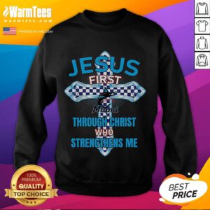 Good Miami Marlins Jesus sweatshirt featuring 'I can do all things through Christ who strengthens me' design.