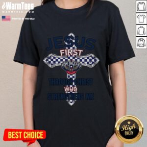 Good New Orleans Pelicans ladies tee featuring 'I Can Do All Things Through Christ Who Strengthens Me' design.