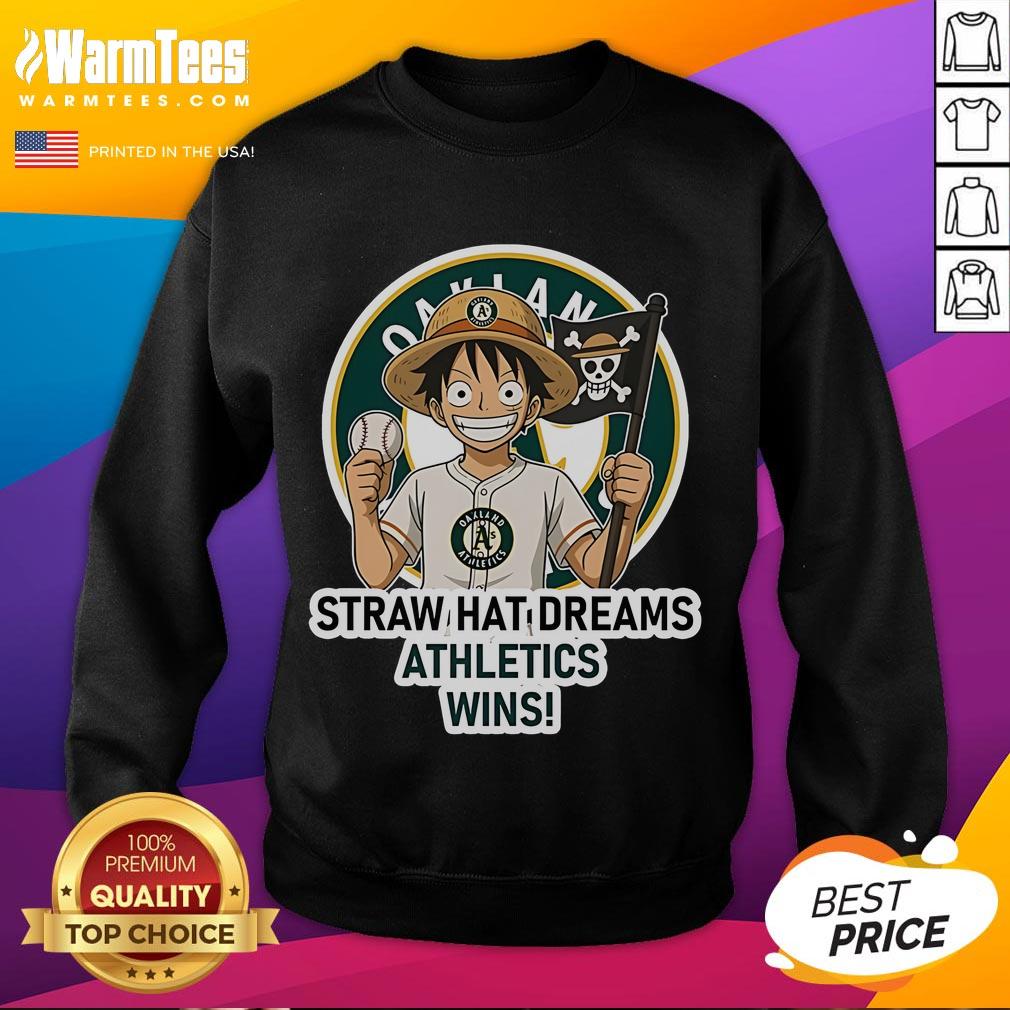 Alt Text: Good Oakland Athletics Monkey D. Luffy Straw Hat Dreams Wins Sweatshirt featuring vibrant anime graphics and team colors.