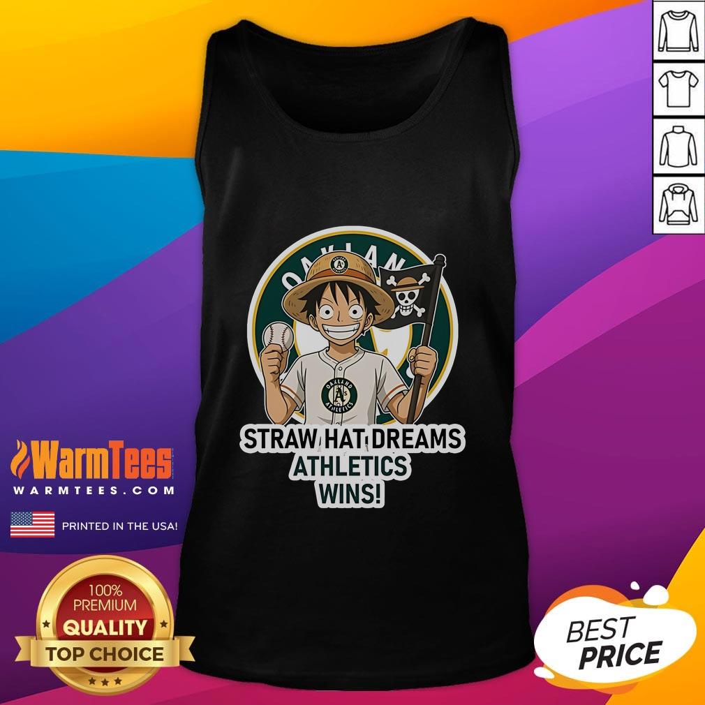 Alt Text: Good Oakland Athletics Monkey D. Luffy Straw Hat Dreams Wins tank top featuring vibrant anime design and team colors.