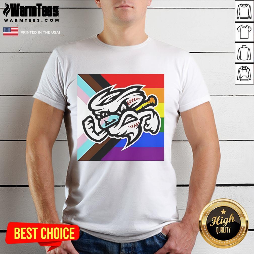 Good Omaha Storm Chasers 2025 Happy Pride Month T-Shirt featuring vibrant rainbow colors and team logo.