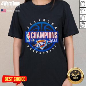 Good Retro 2025 NBA Finals Champions Oklahoma City Thunder ladies tee showcasing team pride and stylish design.