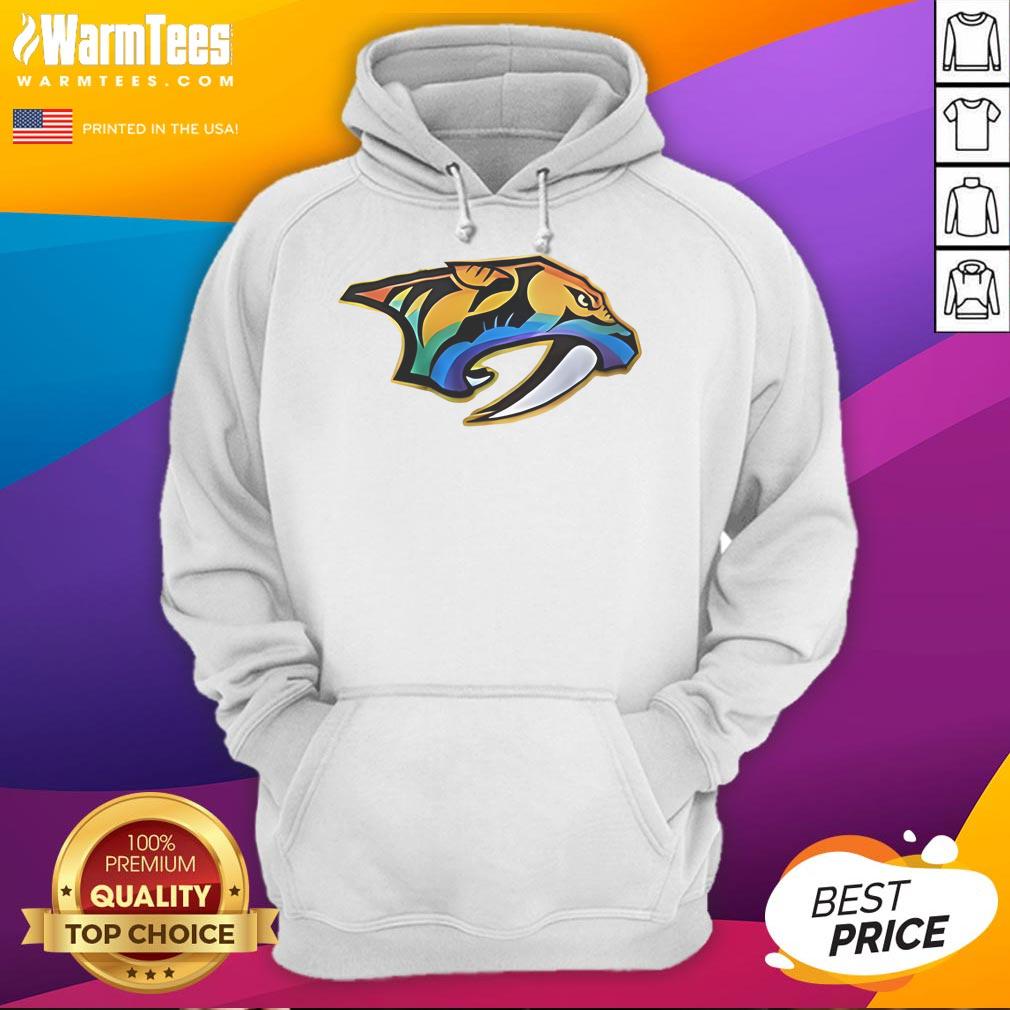Alt Text: Good Roman Josi wearing a Nashville Predators Happy Pride Month 2025 logo hoodie, showcasing team spirit and inclusivity.