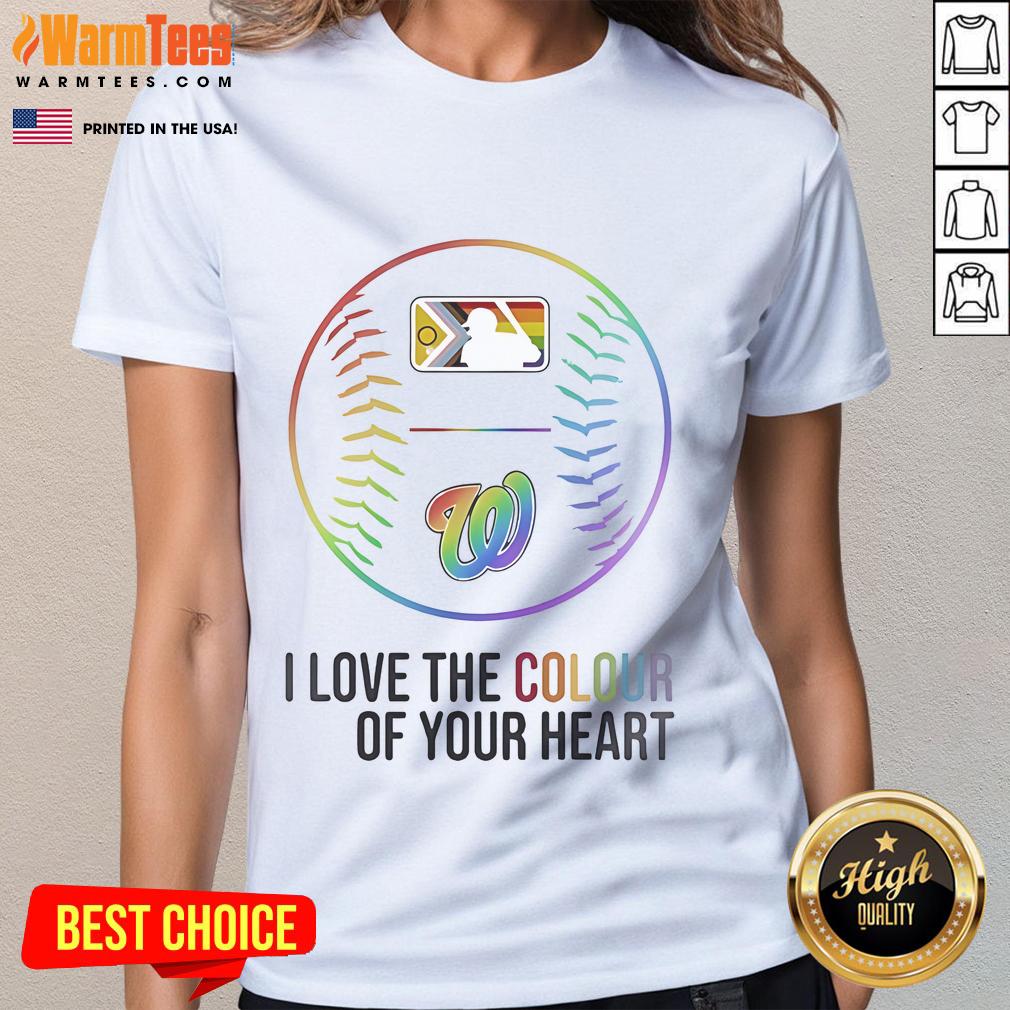 Alt Text: Good Washington Nationals Baseball 'I Love The Colour Of Your Heart' Pride Month 2025 Ladies Tee in vibrant colors.