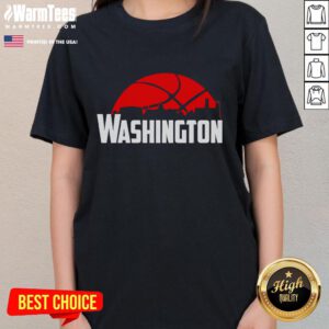 Stylish 2025 ladies tee featuring the Washington Wizards cityscape skyline, perfect for fans and casual wear.