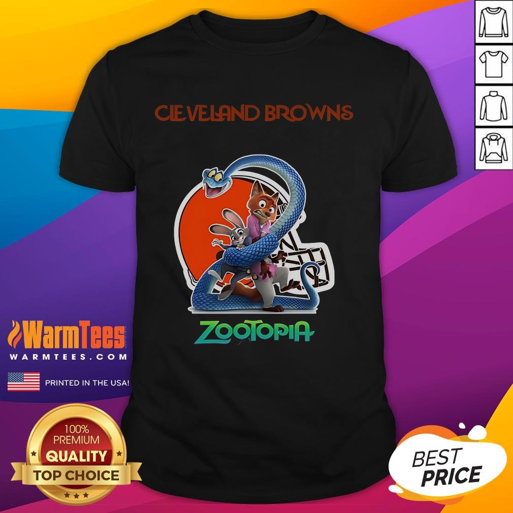 Happy Cleveland Browns Zootopia 2 T-Shirt featuring vibrant colors and playful design, perfect for fans and collectors.