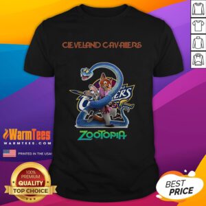 Happy Cleveland Cavaliers Zootopia 2 T-Shirt featuring vibrant graphics, perfect for fans of both the NBA and Disney.