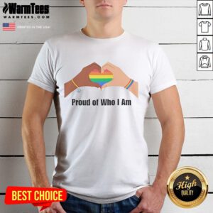 Alt Text: Happy Proud Of Who I Am LGBTQ T-Shirt featuring vibrant colors and a bold design celebrating LGBTQ pride.