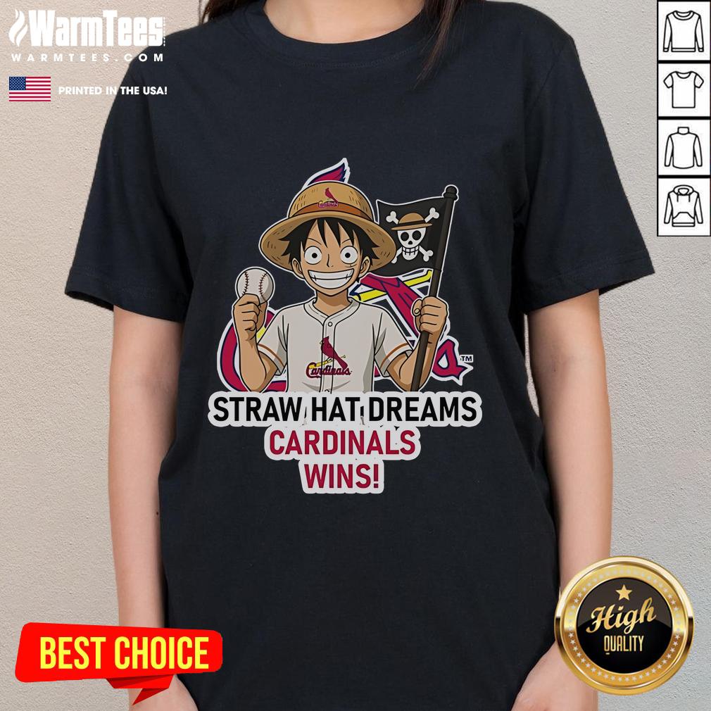 Alt Text: Happy St. Louis Cardinals tee featuring Monkey D. Luffy, perfect for fans celebrating dreams and wins.