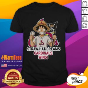Happy St. Louis Cardinals Monkey D. Luffy in Straw Hat Dreams T-Shirt, perfect for fans celebrating baseball and anime.