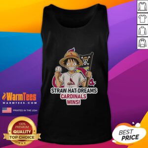 Alt Text: Happy St. Louis Cardinals tank top featuring Monkey D. Luffy from One Piece, perfect for baseball and anime fans.