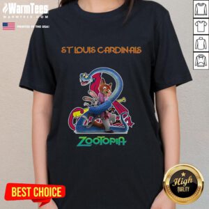 Happy St. Louis Cardinals Zootopia 2 ladies tee featuring vibrant graphics and a comfortable fit for fans.