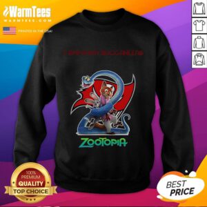 Alt Text: Happy Tampa Bay Buccaneers Zootopia 2 sweatshirt featuring vibrant colors and a playful design for fans.